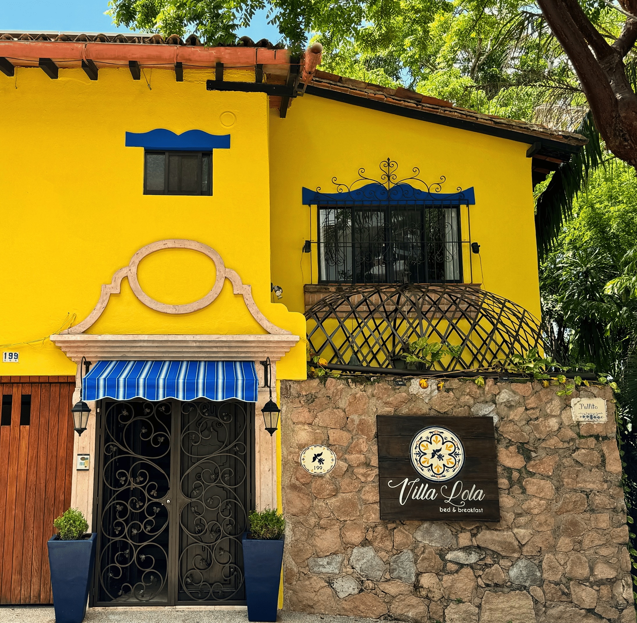 Villa Lola Bed and Breakfast facade on Calle Pulpito, Romantic Zone Puerto Vallarta